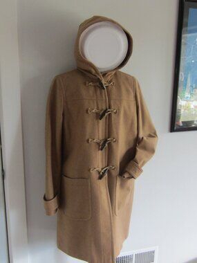 J. Crew Cashmere Wool Camel Hooded Car Coat Size L